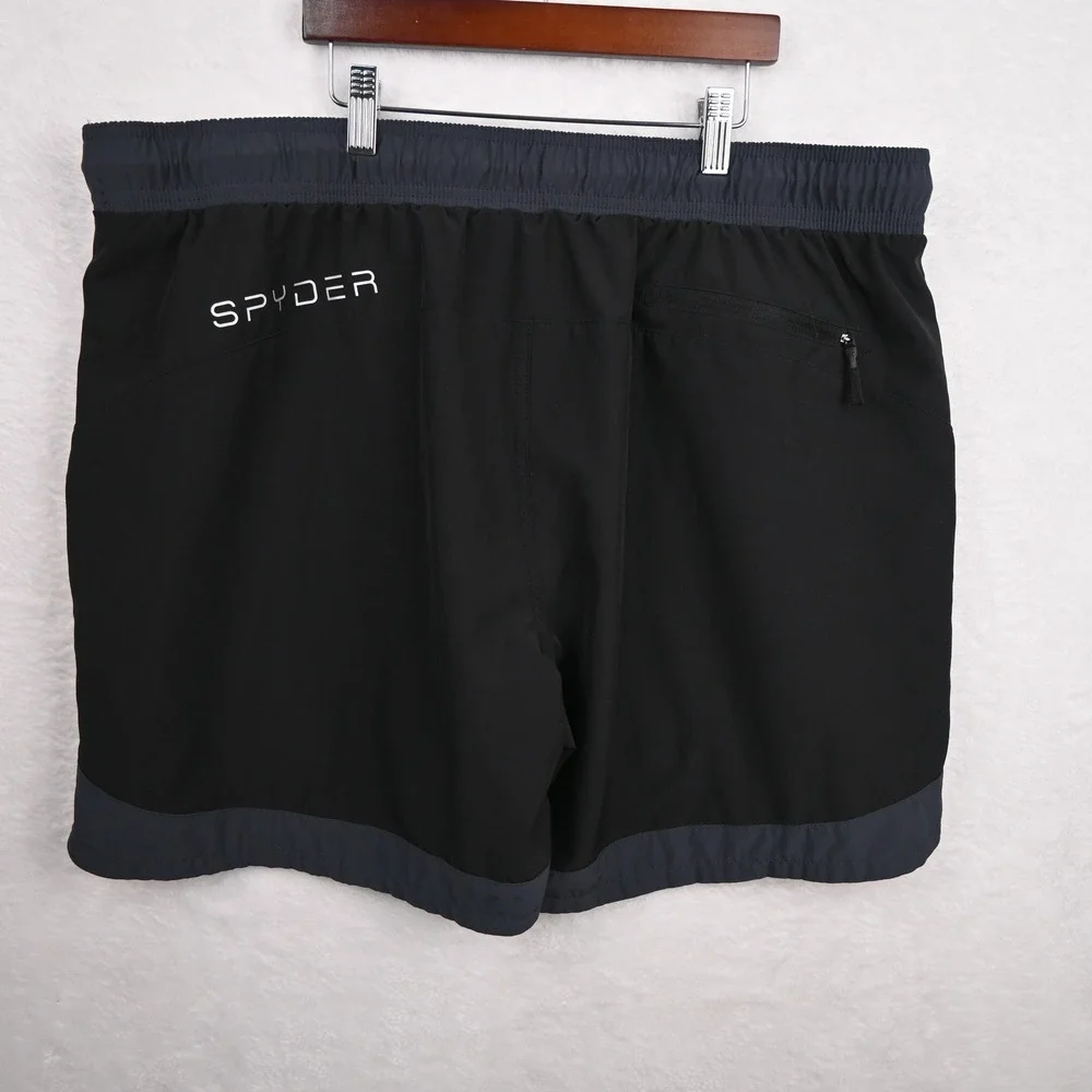 Spyder Swim Trunks Mens XXL Black Lined Drawstring Elastic Waist Pockets Logo